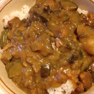 なすとズッキーニとじゃが芋とサメのココナッツカレー